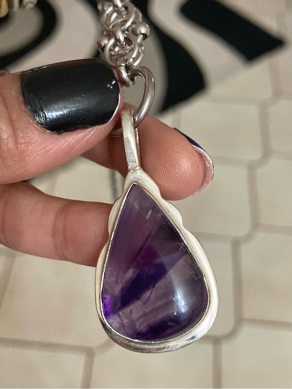 925 sterling silver amethyst charm on steel y shape Celtic knot chain - Picture 9 of 14
